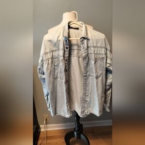Vintage Thumbs Up for Him button down jean  shirt size Large